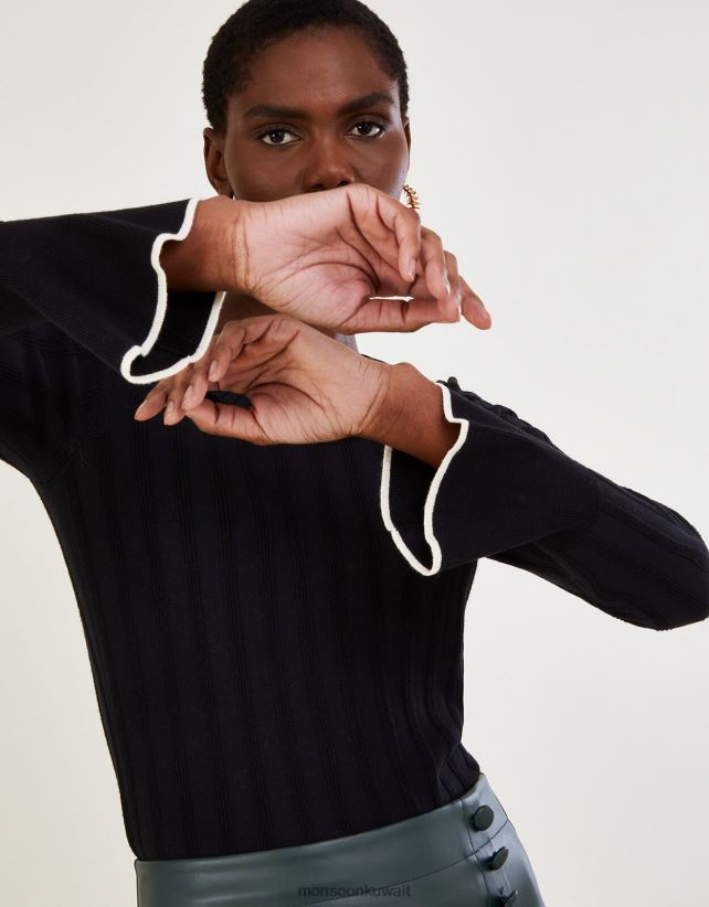 سترة أنيقة مضلعة مع لينزينج إيكوفيرو ملابس أسود Monsoon نحيف N4BV8X411 - Monsoon kuwait online shopping