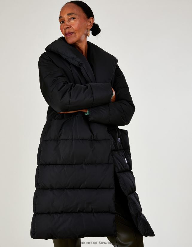 معطف مبطن بتفاصيل غرز ستيفي من البوليستر المعاد تدويره ملابس أسود Monsoon نحيف N4BV8X417 - Monsoon online customer service