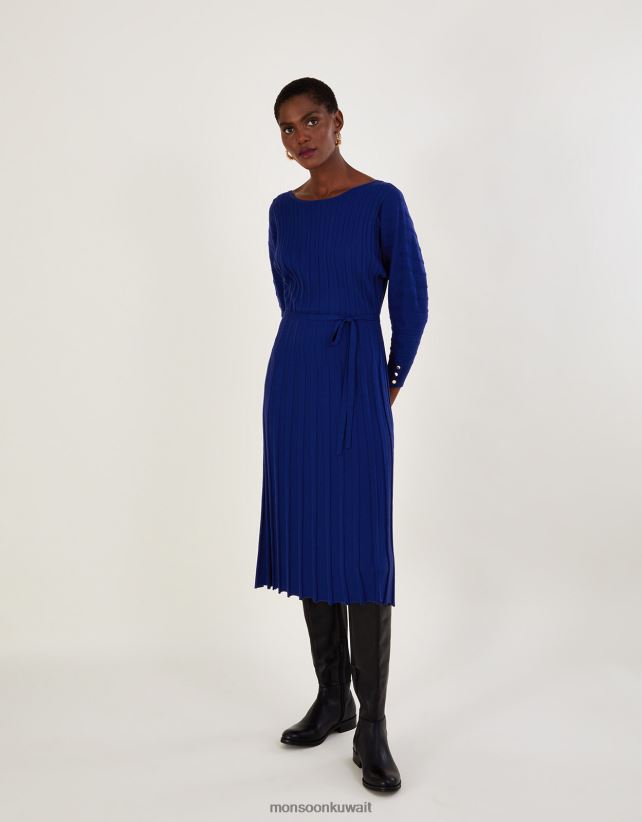 فستان بياقة مائلة وضلع مقلوب مع لينزينج إيكوفيرو ملابس الأزرق (الكوبالت) Monsoon نحيف N4BV8X423 - Monsoon online customer service