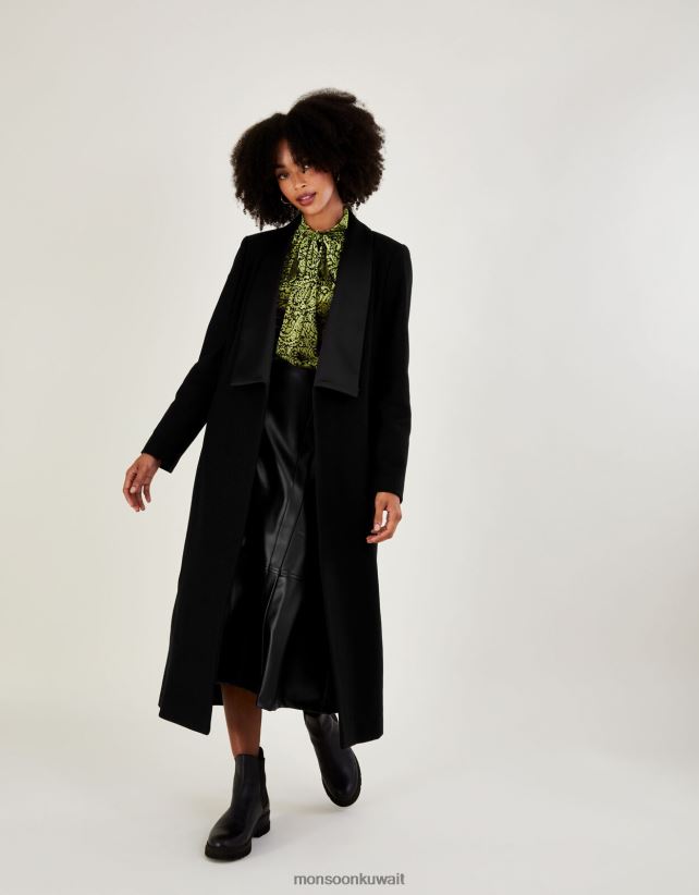 Monsoon معنى - معطف سهرة طويل غني بالصوف ملابس أسود Monsoon نحيف N4BV8X431
