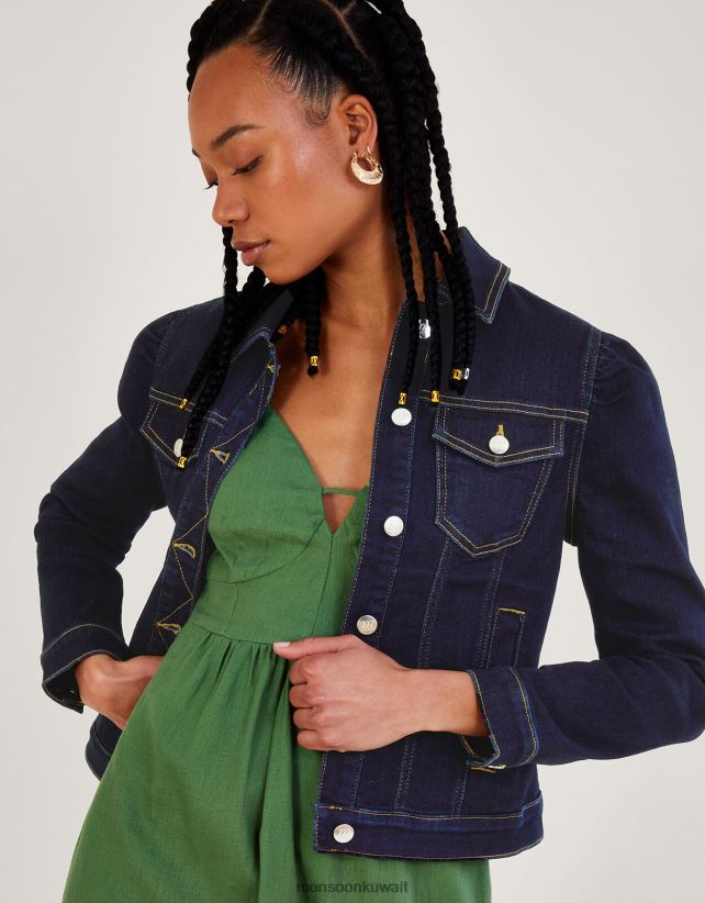 سترة دورا من الدنيم بأكمام منتفخة من القطن المستدام ملابس الأزرق (نيلي) Monsoon نحيف N4BV8X433 - Monsoon children