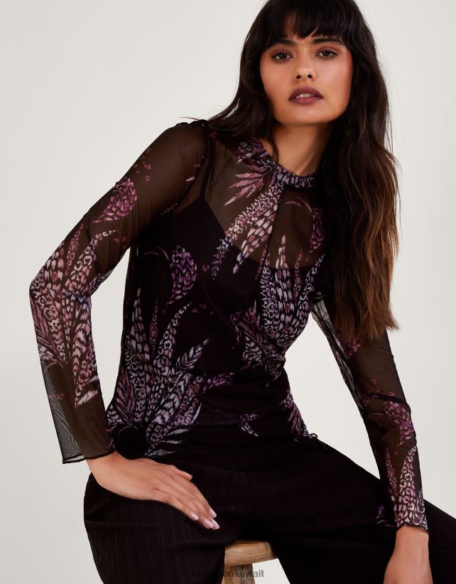 Monsoon UAE - طباعة شبكة علوية ملابس أسود Monsoon نحيف N4BV8X45