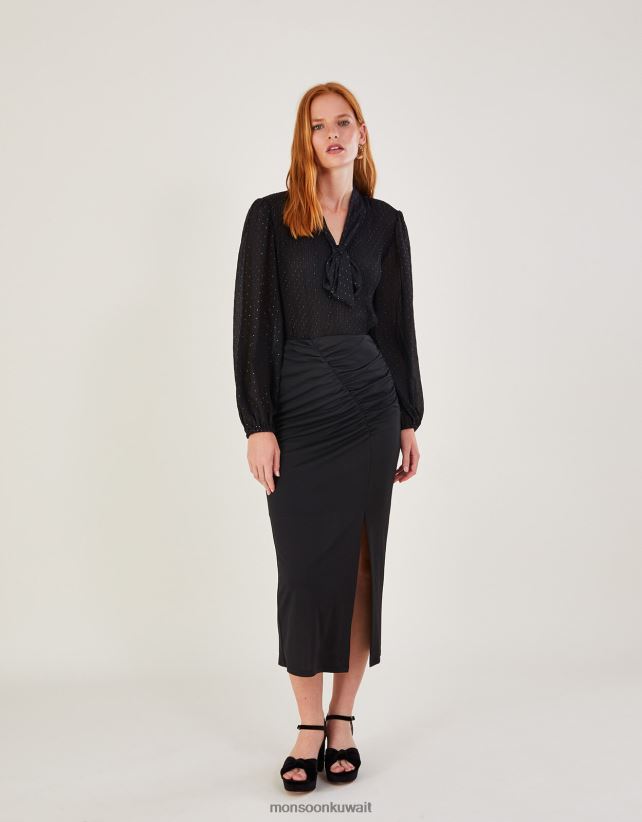 تنورة جيرسيه كريب مكشكشة ملابس أسود Monsoon نحيف N4BV8X463 - Monsoon children