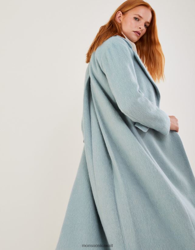 Monsoon Kuwait - معطف جيني الذكي من الصوف المصقول مع البوليستر المعاد تدويره ملابس الأخضر (النعناع) Monsoon نحيف N4BV8X481