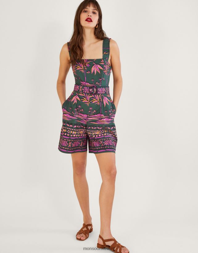 بدلة لعب بيدرا بطبعة النخيل ملابس الأخضر (الكاكي) Monsoon نحيف N4BV8X491 - Monsoon kuwait online shopping