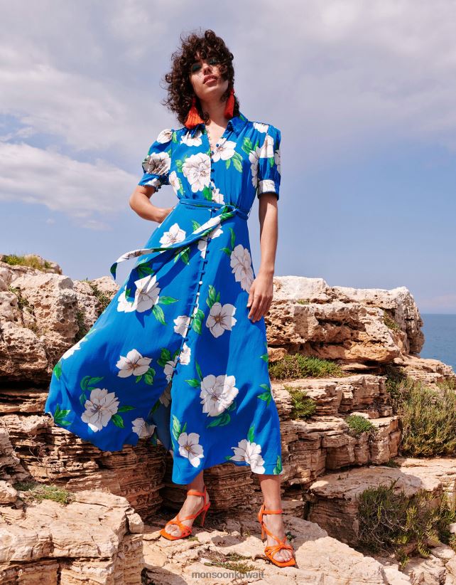 Monsoon معنى - فستان ميلانا على شكل قميص مزين بالفيسكوز المستدام ملابس أزرق Monsoon نحيف N4BV8X517