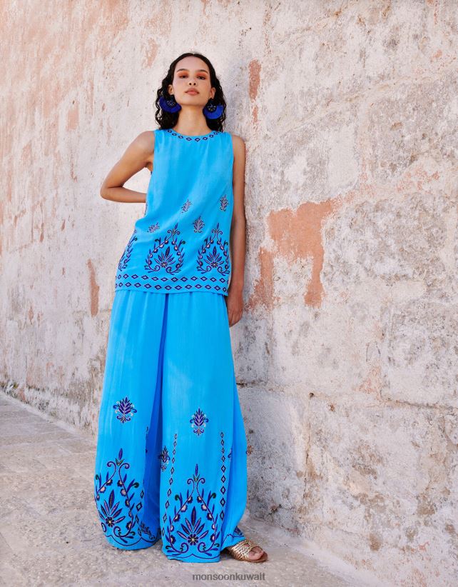 بنطال واسع الساق مطرز من لينزينج إيكوفيرو ملابس أزرق Monsoon نحيف N4BV8X521 - Monsoon kuwait online shopping