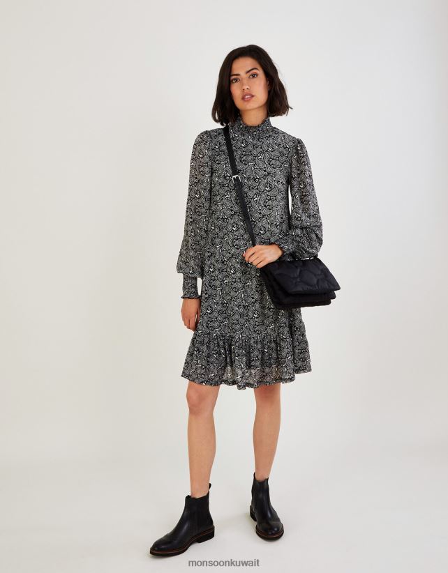 فستان جيرسيه بيزلي برقبة عالية ملابس أسود Monsoon نحيف N4BV8X538 - Monsoon online customer service