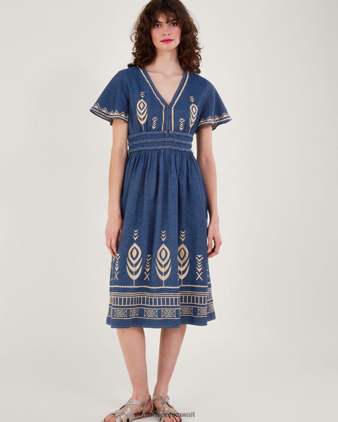 Monsoon UAE - فستان ريش الطاووس ملابس الأزرق (الدنيم الأزرق) Monsoon نحيف N4BV8X541