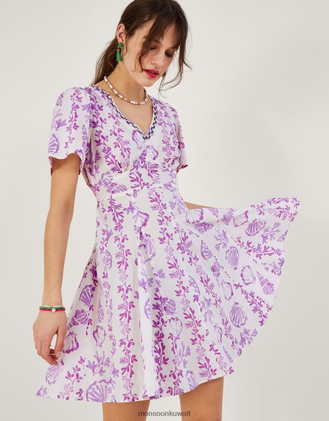 فستان قصير بطبعة صدفة ملابس لون القرنفل Monsoon نحيف N4BV8X55 - Monsoon online customer service