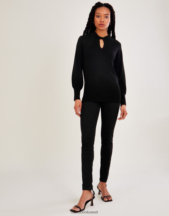 Monsoon معنى - كنزة برقبة ملتوية مع تصميم لينزينج إيكوفيرو ملابس أسود Monsoon نحيف N4BV8X554