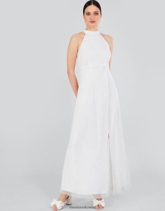 فستان زفاف ماكسي مزين بحمالات من نيكيتا ملابس عاج Monsoon نحيف N4BV8X559 - Monsoon children