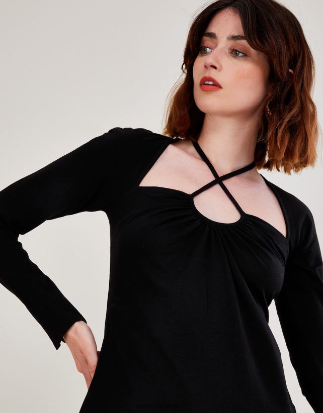 Monsoon accessorize - قطعة علوية من الجيرسيه بفتحات ملابس أسود Monsoon نحيف N4BV8X561