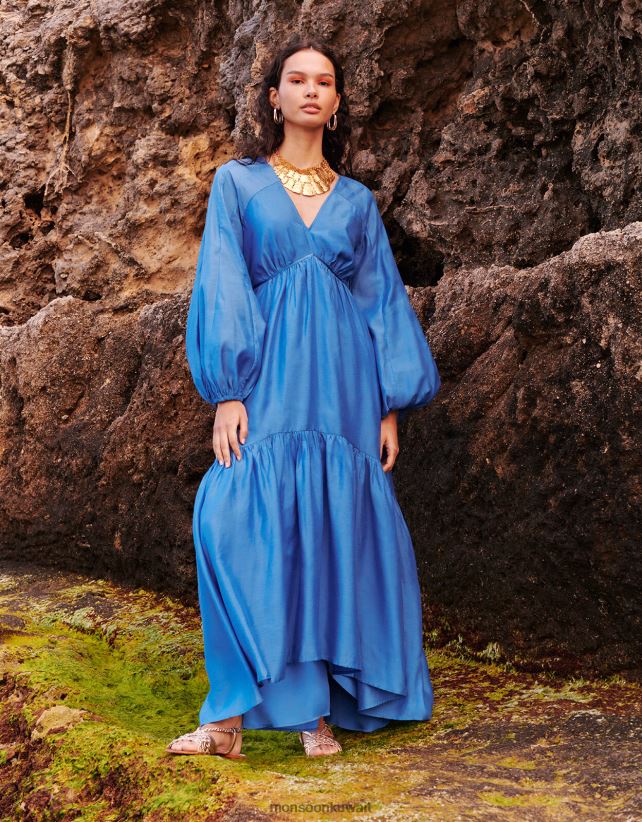 Monsoon معنى - فستان بالمر ماكسي من البوليستر المعاد تدويره ملابس أزرق Monsoon نحيف N4BV8X564