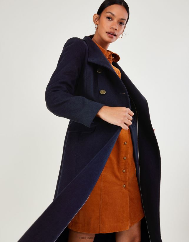 Monsoon accessorize - معطف فانيسا بتنورة من مزيج الصوف ملابس الأزرق الداكن) Monsoon نحيف N4BV8X570