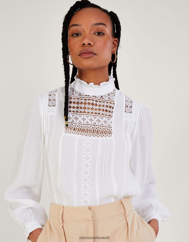 بلوزة راشيل فيكتوريانا من الدانتيل في الفيسكوز المستدام ملابس عاج Monsoon نحيف N4BV8X571 - Monsoon kuwait online shopping