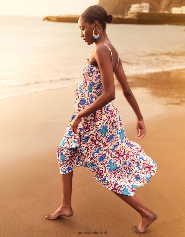 Monsoon معنى - زهرة النار فستان إيكات كامي ملابس أزرق Monsoon نحيف N4BV8X573