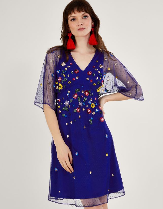 Monsoon accessorize - فستان ستيفاني مزين ملابس الأزرق (الكوبالت) Monsoon نحيف N4BV8X580