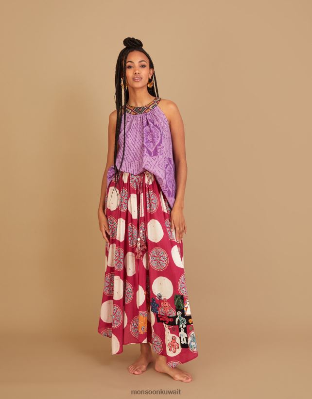 تنورة سونانا باتيك مطرزة بحاشية منديل ملابس لون القرنفل Monsoon نحيف N4BV8X581 - Monsoon kuwait avenues