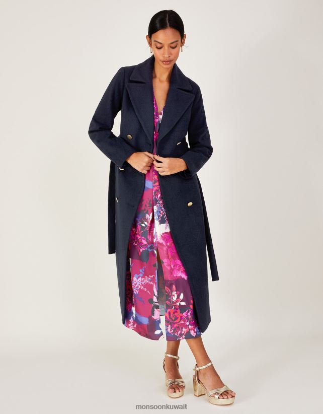 معطف من الصوف بحزام من لولا ملابس الأزرق الداكن) Monsoon نحيف N4BV8X584 - Monsoon children