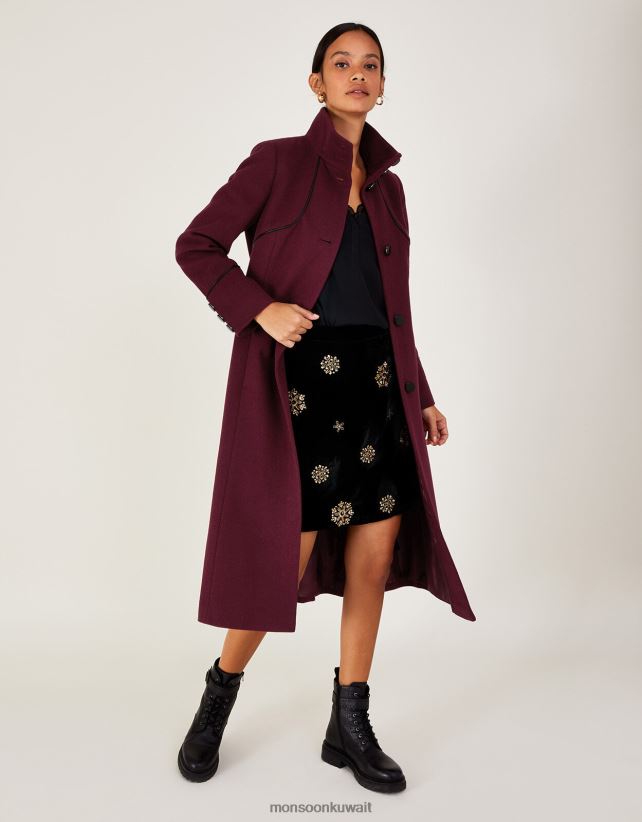 معطف فيونا بو ذو أطراف قمع ملابس الأحمر (التوت) Monsoon نحيف N4BV8X589 - Monsoon kuwait avenues
