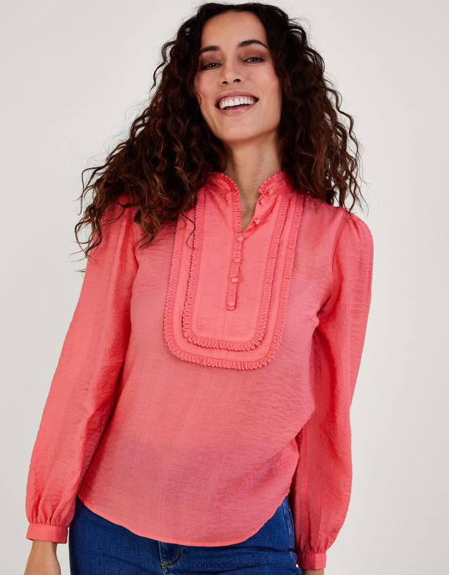 بلوزة ليز سادة بمريلة مزخرفة ملابس برتقالي (مرجاني) Monsoon نحيف N4BV8X593 - Monsoon online customer service