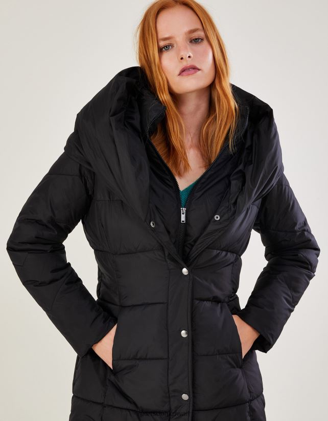 Monsoon Kuwait - معطف قصير مبطن من لورا مصنوع من البوليستر المعاد تدويره ملابس أسود Monsoon نحيف N4BV8X601