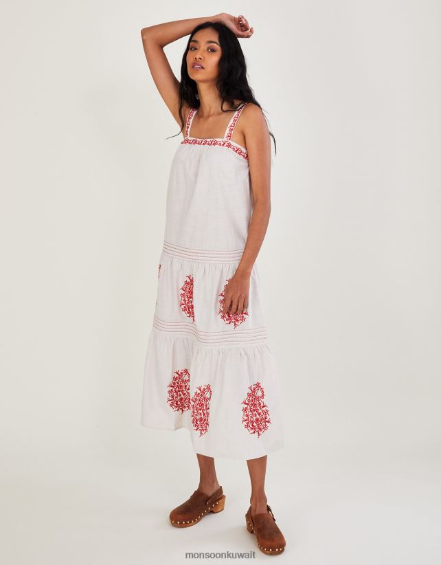 Monsoon معنى - فستان بحزام عريض ومطرز بيزلي ملابس عاج Monsoon نحيف N4BV8X602