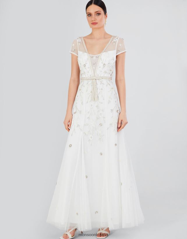 فستان ميشيل ماكسي مطرز ملابس عاج Monsoon نحيف N4BV8X620 - Monsoon online customer service
