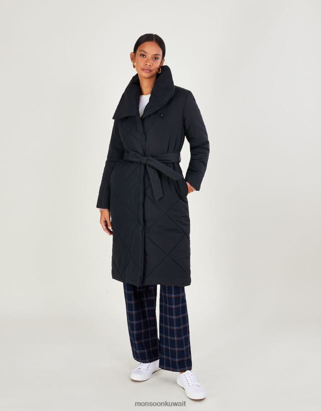 Monsoon UAE - معطف بايبر بياقة شال مبطن من البوليستر المعاد تدويره ملابس الأزرق (منتصف الليل) Monsoon نحيف N4BV8X625