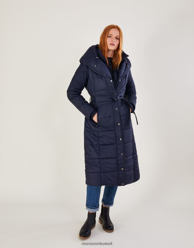 Monsoon accessorize - معطف سورينا متوسط ​​الطول مبطن بحزام من البوليستر المعاد تدويره ملابس الأزرق الداكن) Monsoon نحيف N4BV8X628