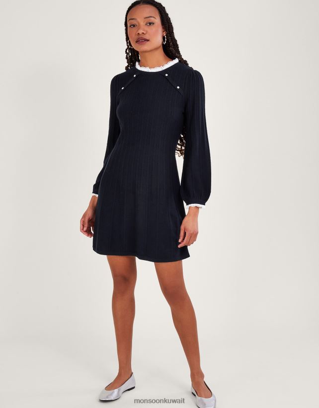 Monsoon UAE - فستان متأرجح مزين بالدانتيل ملابس الأزرق الداكن) Monsoon نحيف N4BV8X63