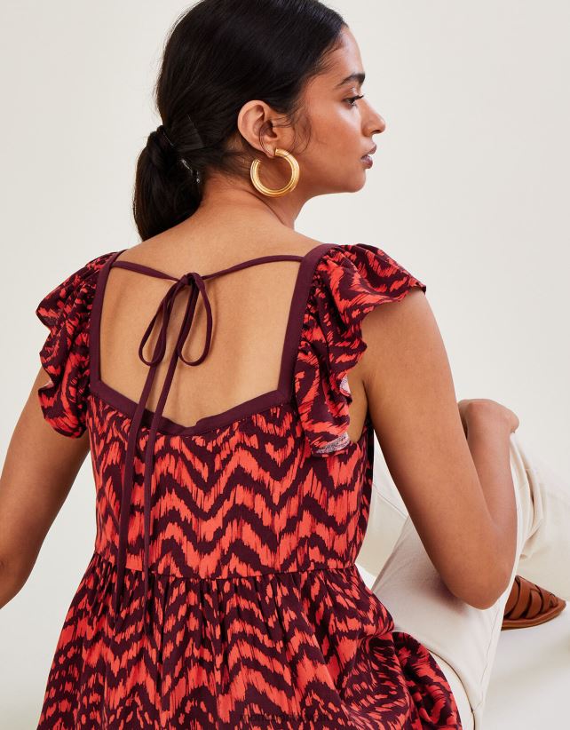 Monsoon محل - صدرية مكشكشة وطبعة حيوانية متعرجة ملابس أحمر Monsoon نحيف N4BV8X630