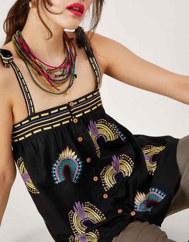 قمة مطرزة بلا أكمام ملابس أسود Monsoon نحيف N4BV8X634 - Monsoon children