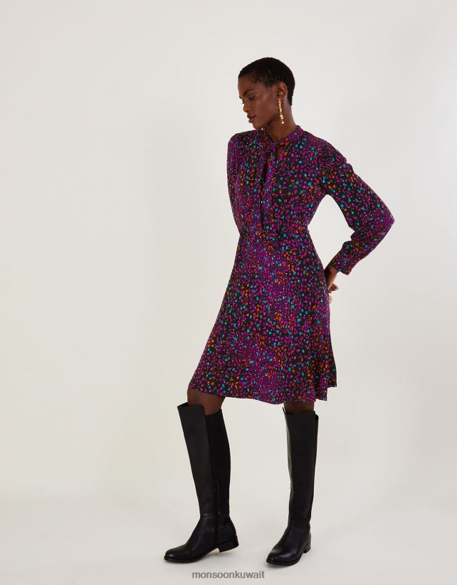 Monsoon معنى - فستان جيرسي بطبعة فويل على كامل التصميم ملابس أسود Monsoon نحيف N4BV8X651