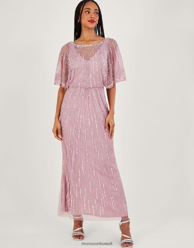 Monsoon محل - فستان ماكسي قصير الطول من تصميم إليزابيث ملابس لون القرنفل Monsoon نحيف N4BV8X654