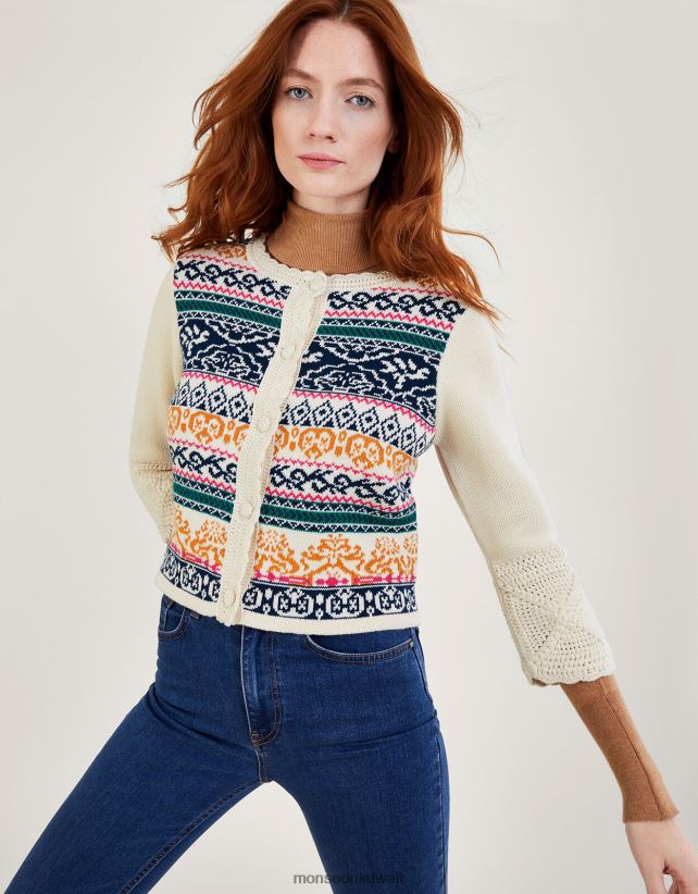 Monsoon Kuwait - سترة جاكار كروشيه مصنوعة يدويًا من القطن المستدام ملابس عاج Monsoon نحيف N4BV8X669