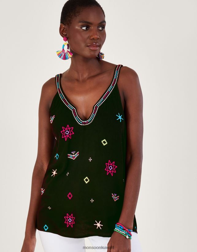 بلوزة كامي مطرزة من لينزينج إيكوفيرو ملابس أسود Monsoon نحيف N4BV8X670 - Monsoon kuwait online shopping