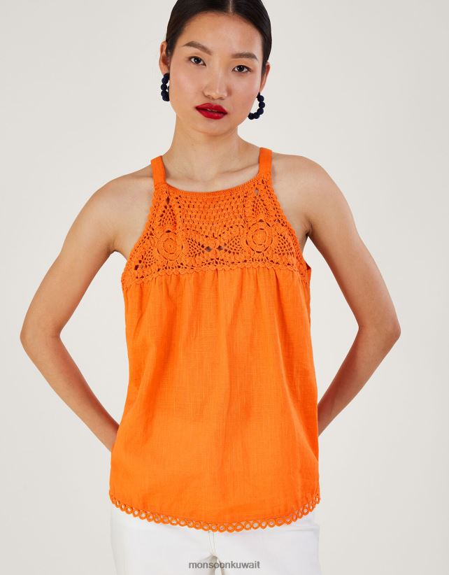 الكروشيه العنق الرسن الأعلى ملابس البرتقالي Monsoon نحيف N4BV8X678 - Monsoon kuwait avenues