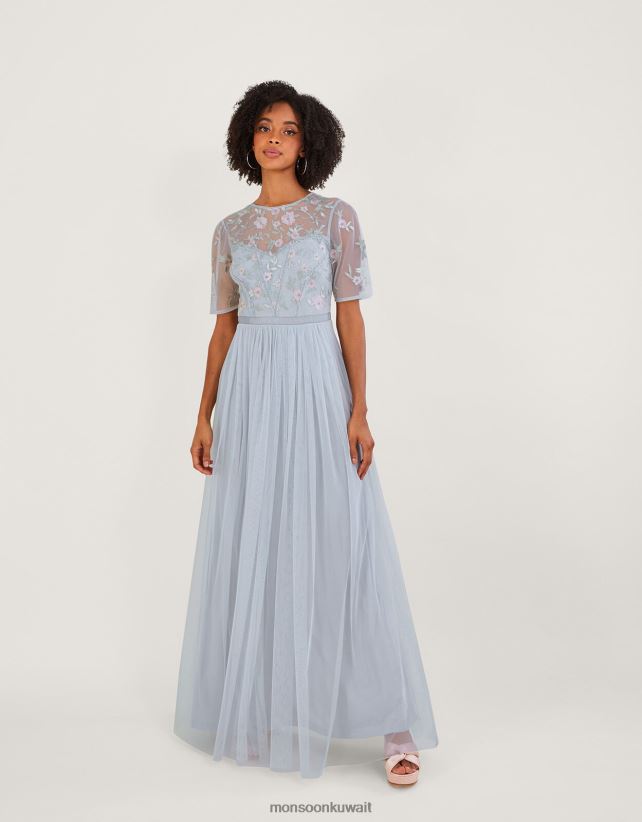 فستان هاري طويل مزين من البوليستر المعاد تدويره ملابس فضة Monsoon نحيف N4BV8X679 - Monsoon online customer service