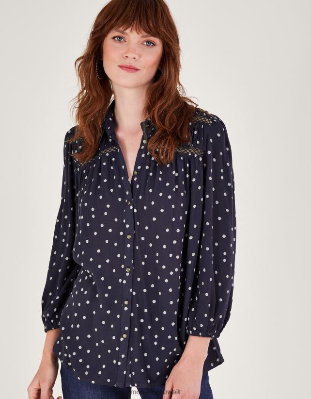 Monsoon Kuwait - بقعة قطع بلوزة ملابس الأزرق الداكن) Monsoon نحيف N4BV8X69