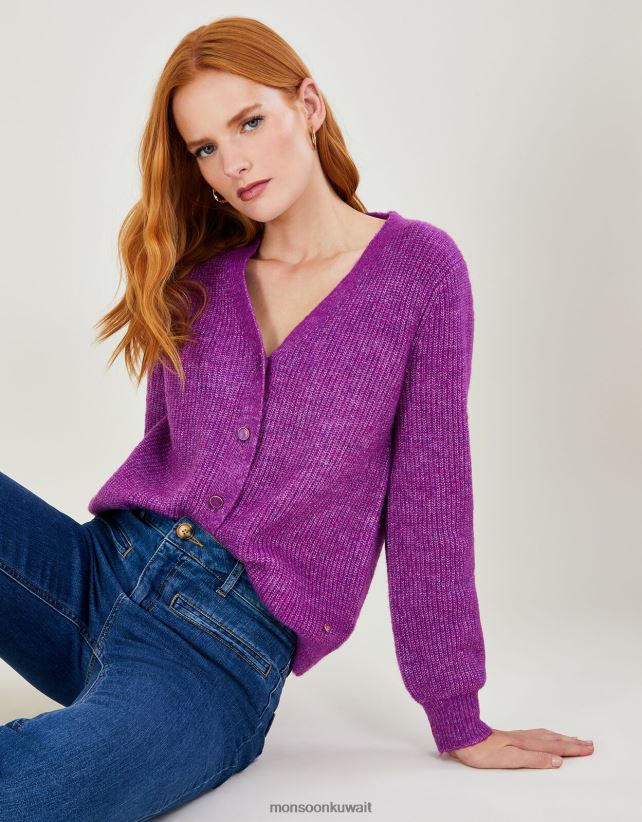 Monsoon accessorize - سترة صوفية مضلعة فائقة النعومة ملابس أرجواني Monsoon نحيف N4BV8X690