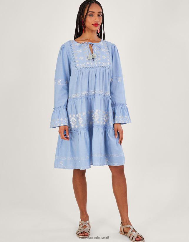 فستان مطرز بطبقات ملابس أزرق Monsoon نحيف N4BV8X699 - Monsoon kuwait avenues