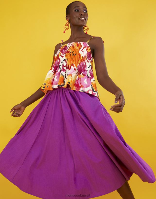 بلوزة كامي بطبعة شانتال ملابس البرتقالي Monsoon نحيف N4BV8X758 - Monsoon kuwait online shopping