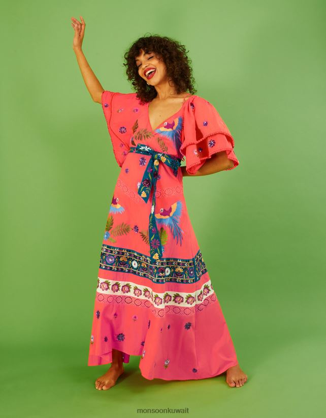 Monsoon accessorize - فستان طويل بأكمام من لوسي ملابس برتقالي (مرجاني) Monsoon نحيف N4BV8X761