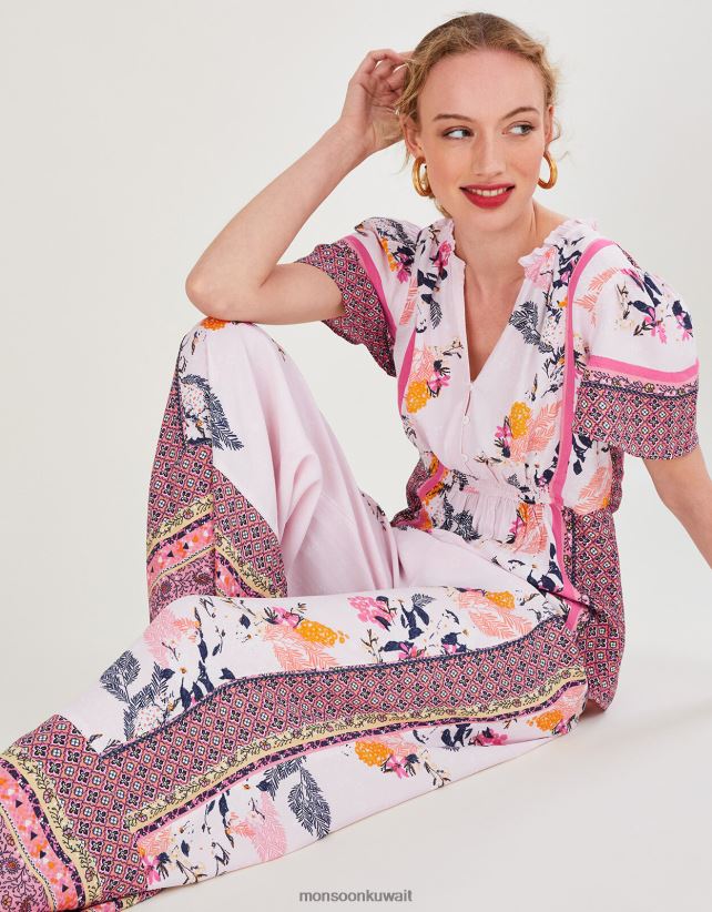 بنطال بطبعة فيدرا من الفيسكوز المستدام ملابس الوردي (احمر الخدود) Monsoon نحيف N4BV8X763 - Monsoon kuwait avenues