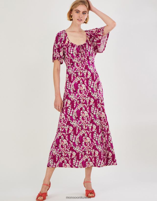 Monsoon Kuwait - فستان ماكسي جيرسيه ريش ملابس لون القرنفل Monsoon نحيف N4BV8X778