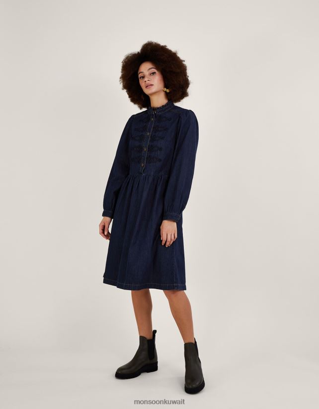 Monsoon UAE - فستان بطول الركبة من الدنيم البحري مصنوع من القطن المستدام ملابس الأزرق (الدنيم الأزرق) Monsoon نحيف N4BV8X780