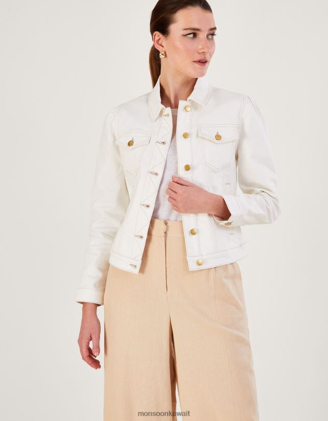 Monsoon Kuwait - سترة من الدنيم بأكمام منتفخة من القطن المستدام ملابس طبيعي (إكرو) Monsoon نحيف N4BV8X781