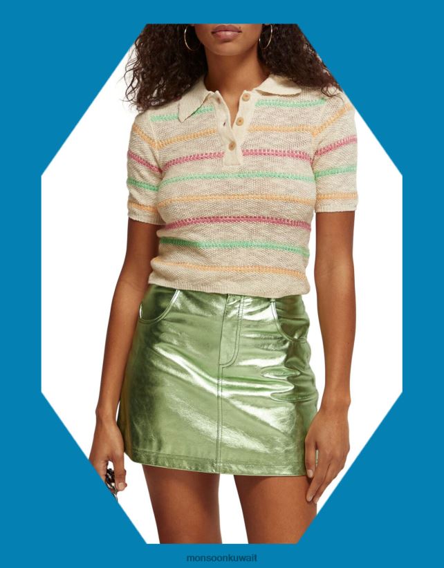 Monsoon accessorize - بلوفر بأكمام قصيرة وياقة مخططة من سكوتش وصودا ملابس طبيعي Monsoon نحيف N4BV8X792